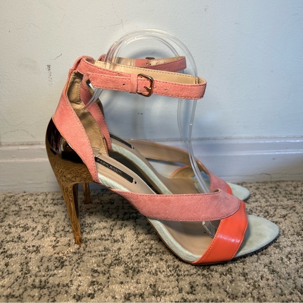 Zara Basic Sandalia Tiras Tacon Blue & Pink Strappy Heels Size 38